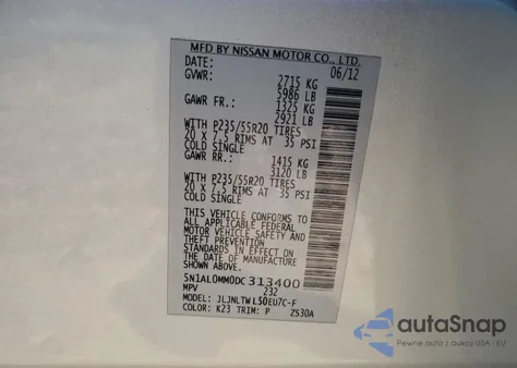 2013 Infiniti Jx35 z USA, uszkodzony, nr VIN 5N1AL0MM0DC313400